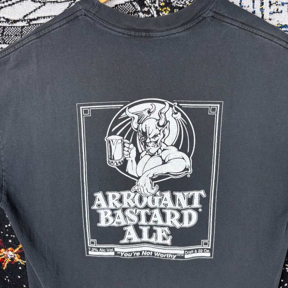 Vintage Arrogant Bastard Ale Stone Brewing T-Shirt Faded Black XL 23x27